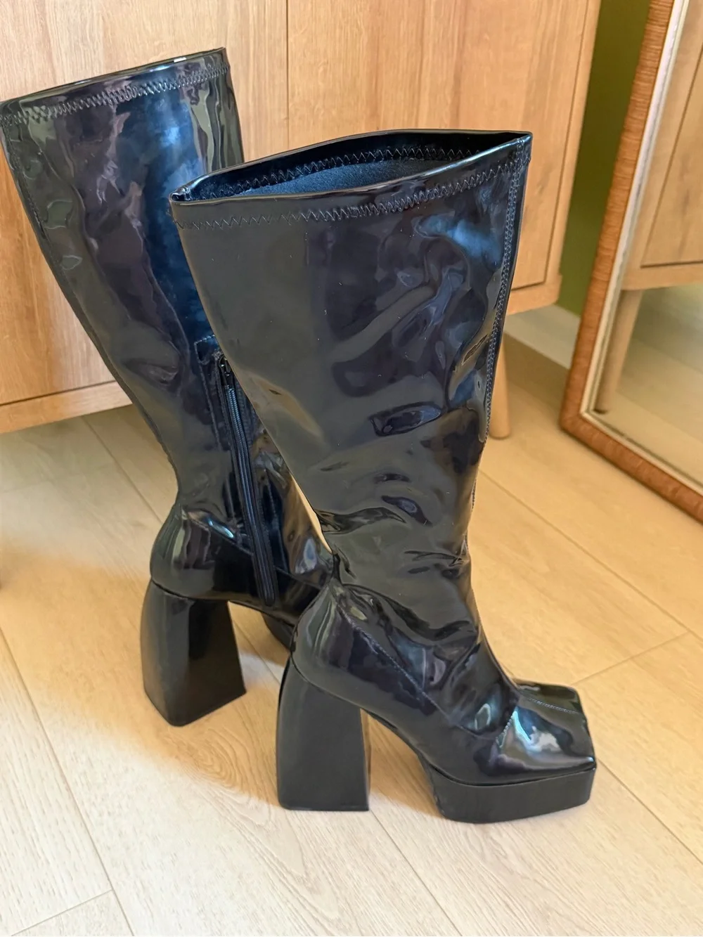 Black Platform Knee High Boots Wide Fit